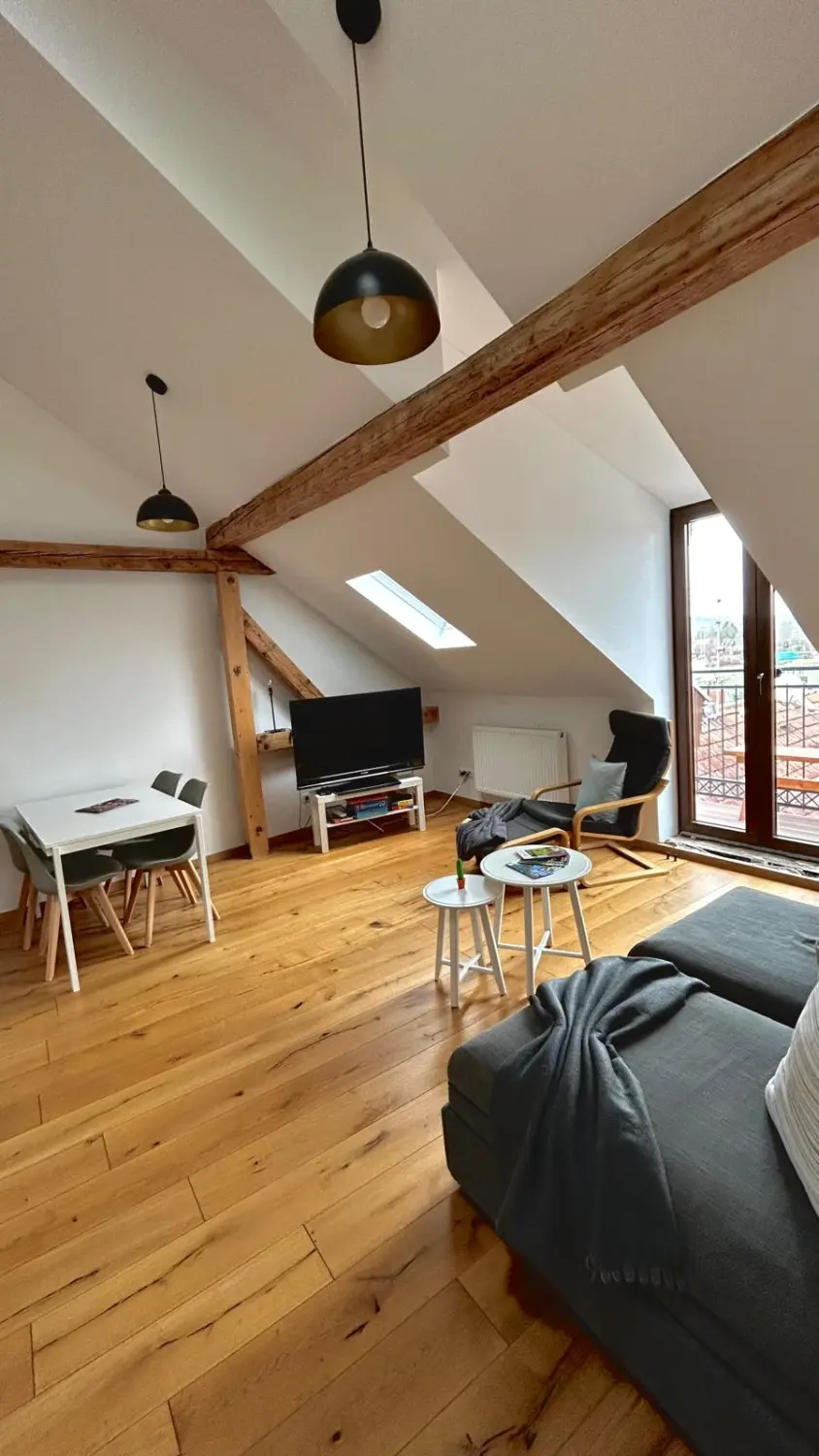 Ferienwohnung Schütz - Wohnzimmer mit Sofas und weiteren Accessoires / Living room with sofas and other accessories